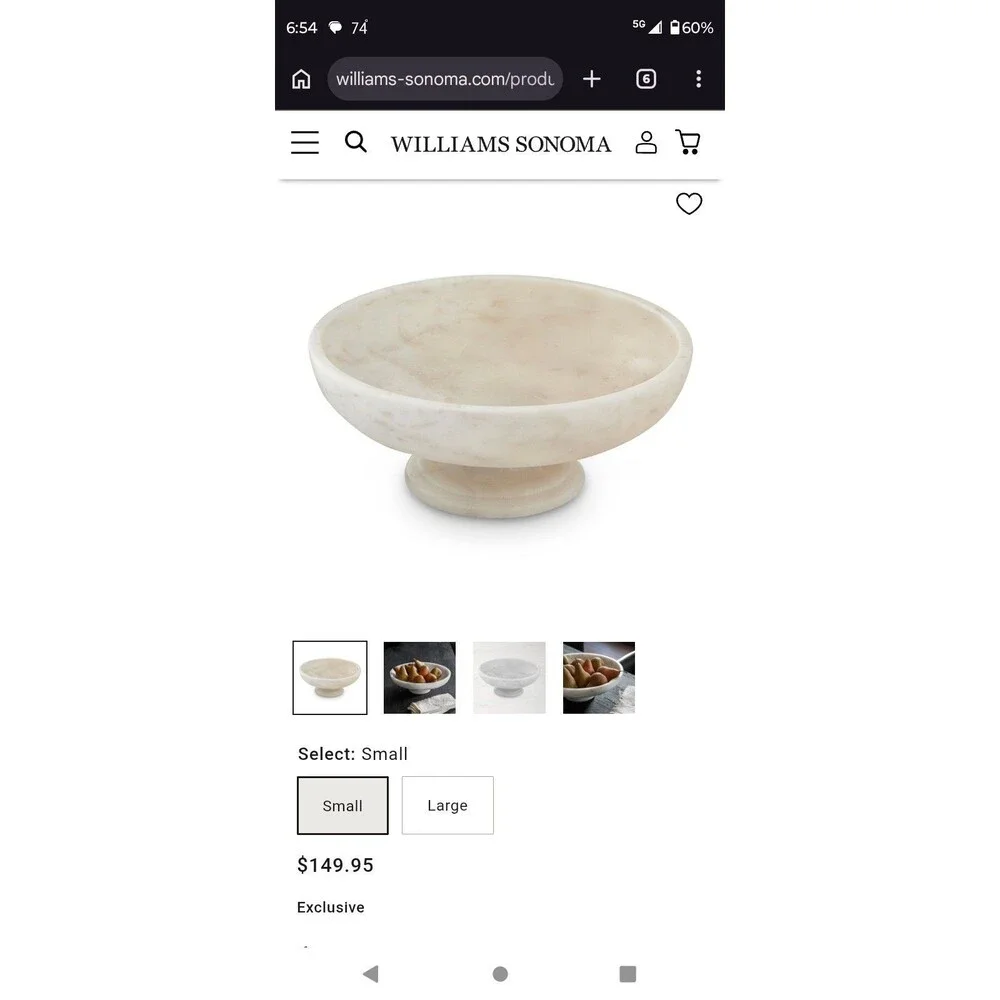 Marble Fruit Bowl-Williams Sonoma 37643p Round Label Still Attached EUC